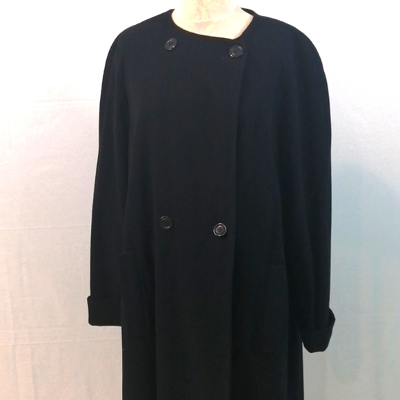 Louis Feraud Wool Angora Long Black Winter Coat Size 12 - Picture 7 of 15